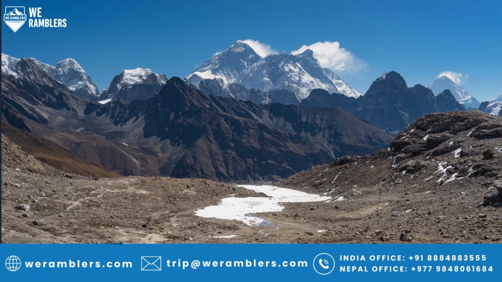 Everest and Nuptse mountain peak at Renjo la pass, Everest region, Nepal